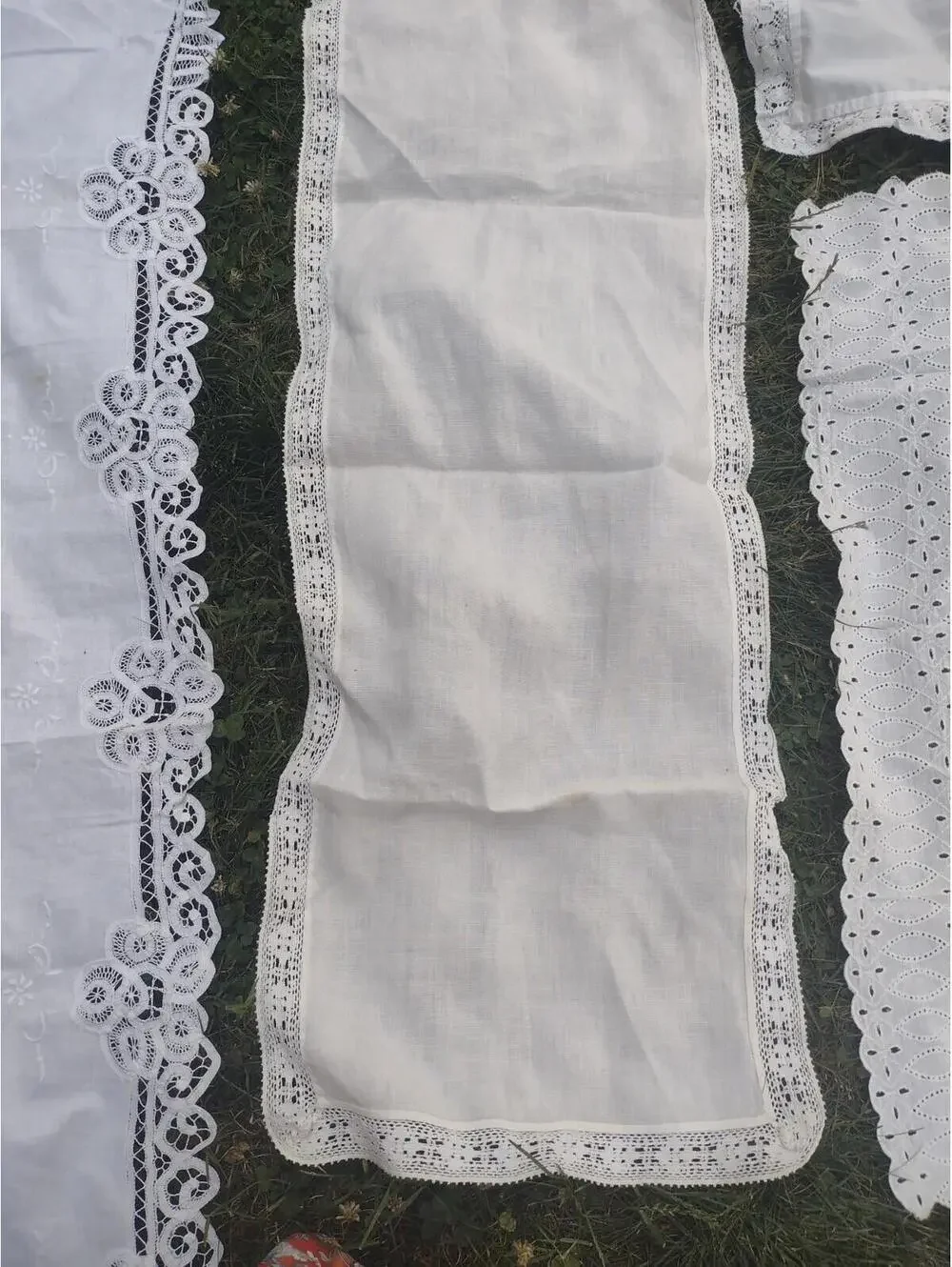 8pc Vintage Eyelet Lace Cutwork Linen Table Runner Lot Cottagecore Shabby Chic